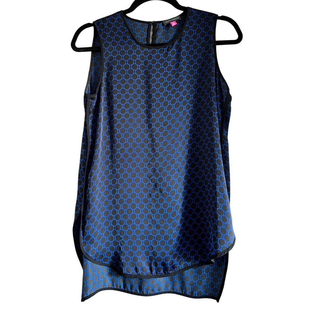 Vince Camuto XS Sleeveless Blue &‎ Black Geometric Print Blouse Tank Top
